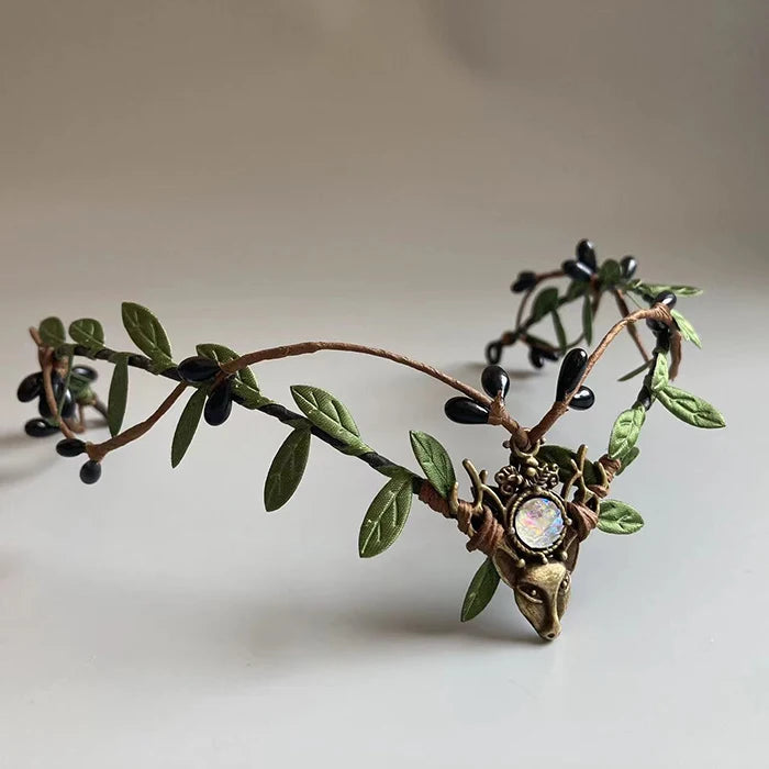 Elf Crown  Minimalist Woodland Tiara Deer Antlers Elven Headpiece Festival Boho Wedding Bride Fairy Costume Circlet Renaissance | Color:ELF35 white jem