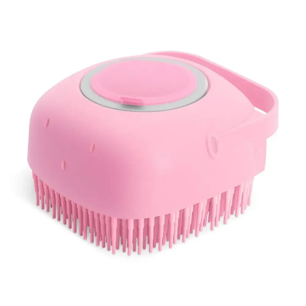 Pet Dog Shampoo Brush 2.7oz 80ml Cat Massage Comb Grooming Scrubber  for Bathing Short Hair Soft Silicone Rubber | Color:pink