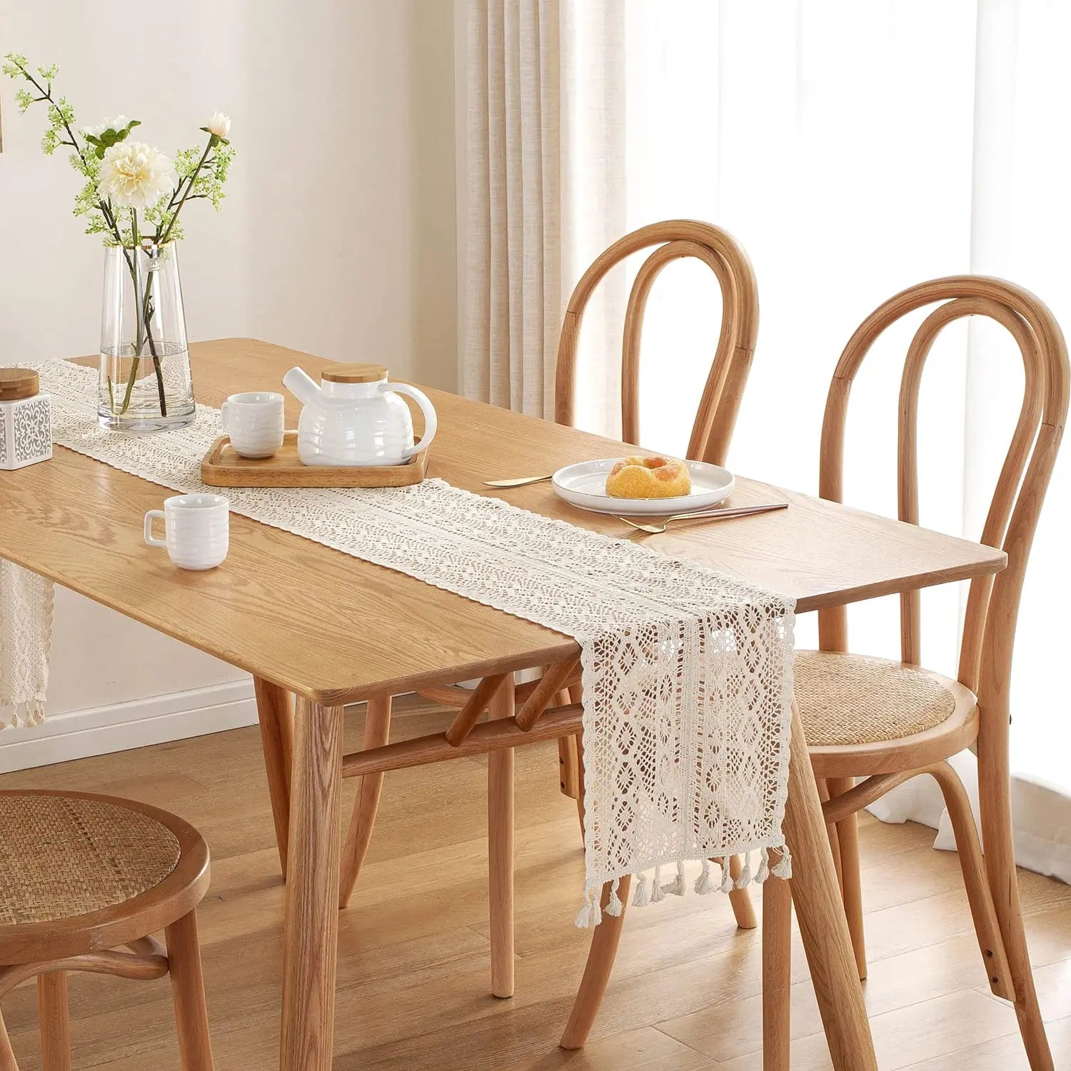 Table Runner Farmhouse Style Cotton Lace Boho Table Runner Vintage Home Bridal Shower Country Wedding Party Coffee Table Decor | 2