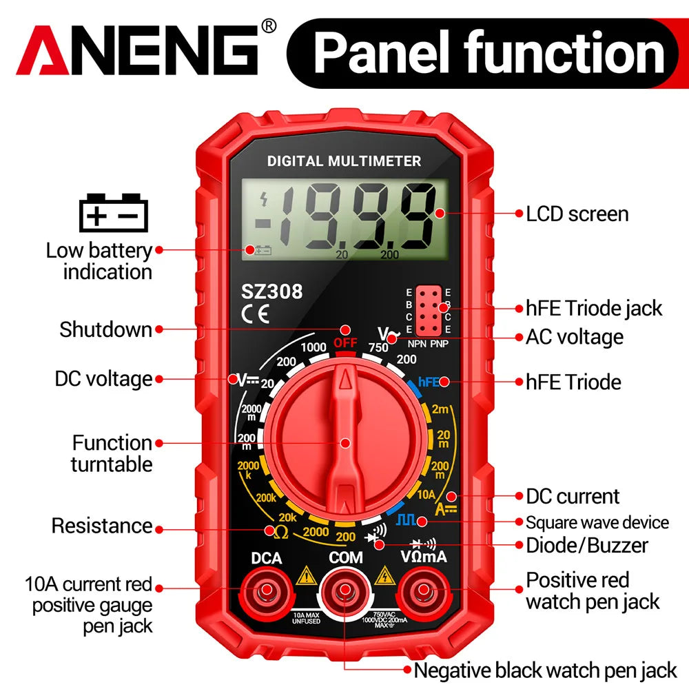 ANENG SZ308 Digital Multimeter   AC/DC Current Meter Voltage Resistance Meter Electrician LCD Backlight Ohm Square Wave Test | 4