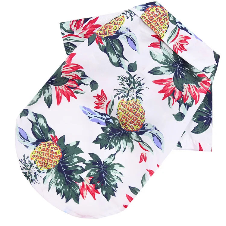 Summer Dog Clothes Coconut Tree Pineapple Flower Print Dog Cat Shirt Short Sleeve Fashion Beach Hawaiian Style Clothes For Pets | Color:Style 4
