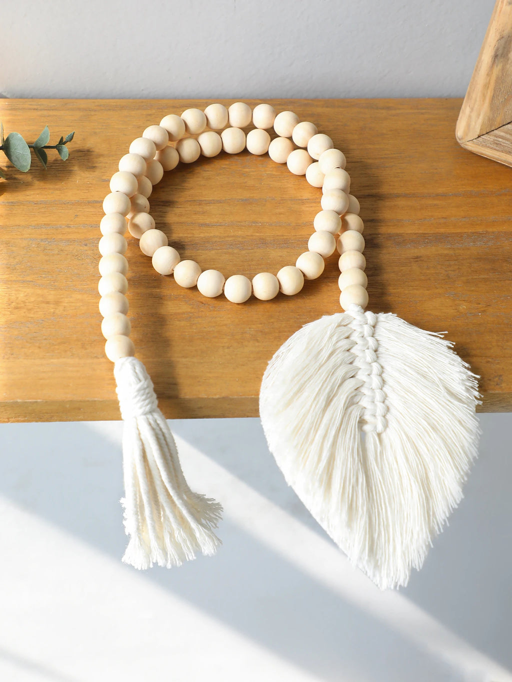 Wood Bead Rope Macrame Leaf Wall Hanging Home Decor Rustic Tassel Wall Decor Handmade Room Ornament Boho Home Decoration Gift | 2