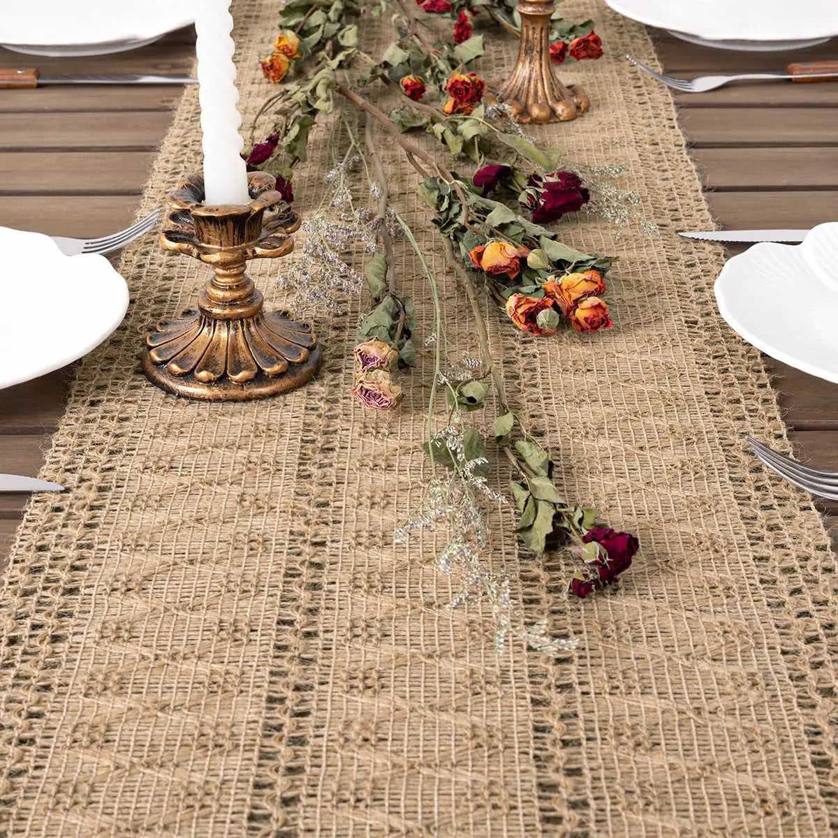 Burlap Table Runner Boho Rustic Macrame Spring Easter Jute Vintage Farmhouse Small Coffee Table Dresser Scarf for Home Decor | 1