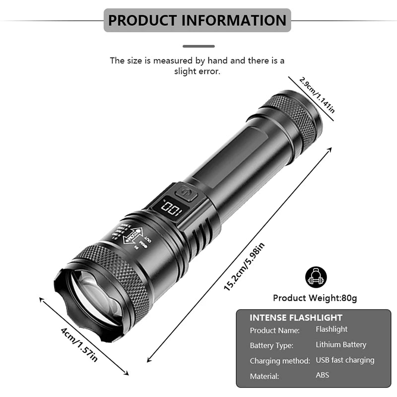 Rechargeable LED Flashlight Zoomable Torch with LCD Display 3 Modes Waterproof High Power Hand Light Outdoor Wilderness Camping | 5