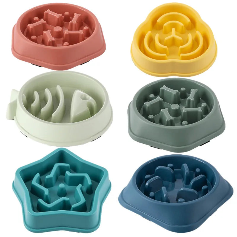 Pet Cat Dog Slow Food Bowl Fat Help Healthy Round Anti-choking Thickened And Non-slip Multiple Colors Shapes | 0