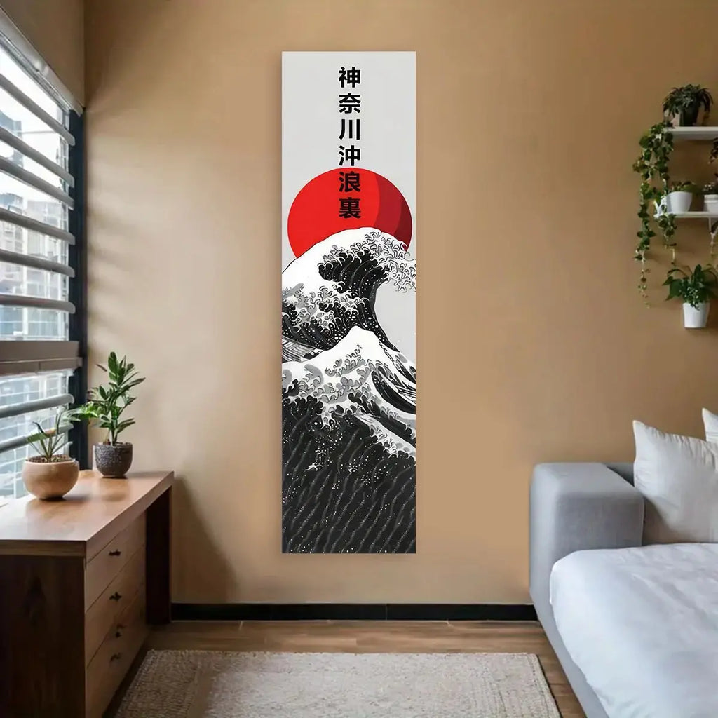 VIKAMA Japanese-Style Red Sun and Waves Bohemian-Style Landscape Wall Decor Ideal for bedroom and living room wall decoration | 0