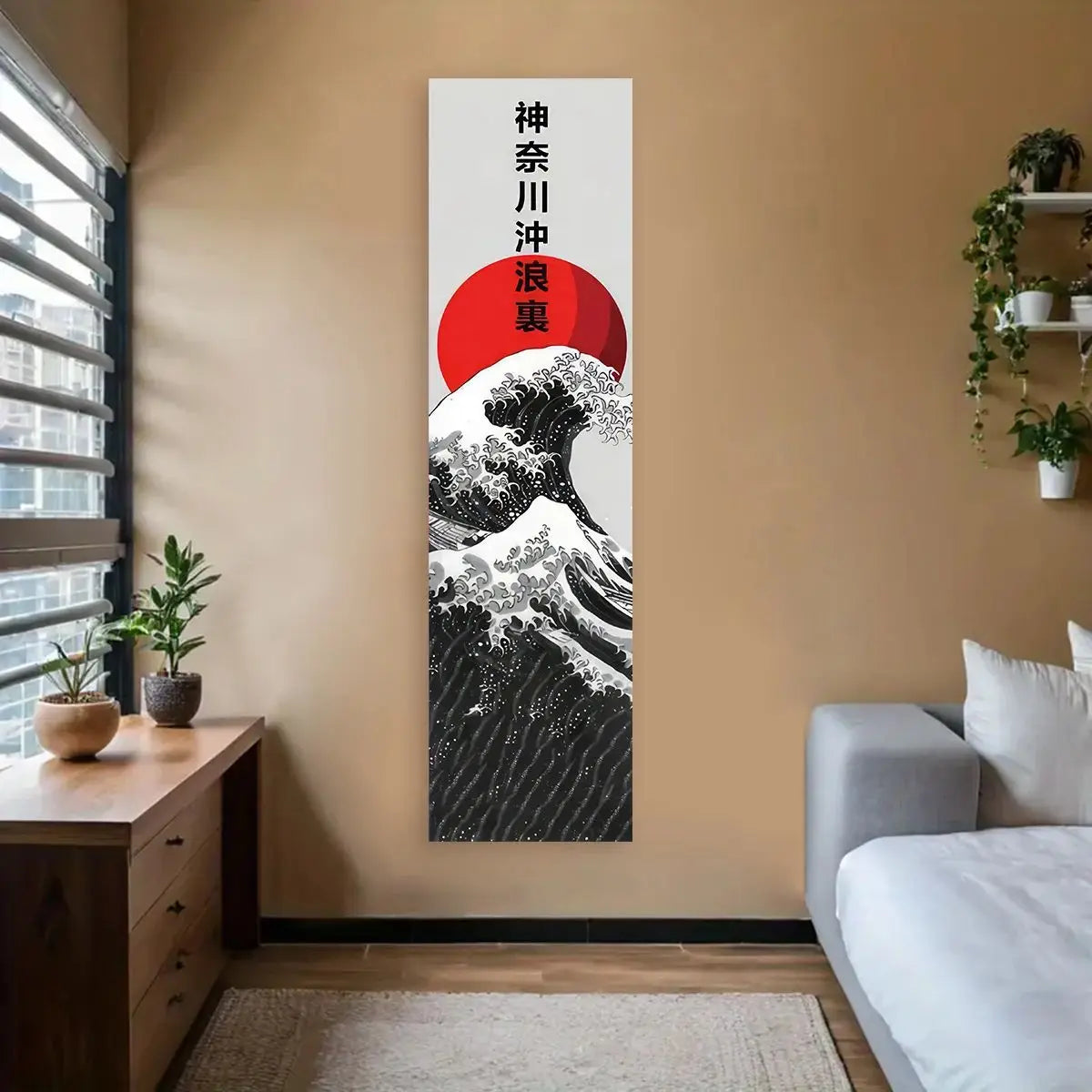 VIKAMA Japanese-Style Red Sun and Waves Bohemian-Style Landscape Wall Decor Ideal for bedroom and living room wall decoration | 0