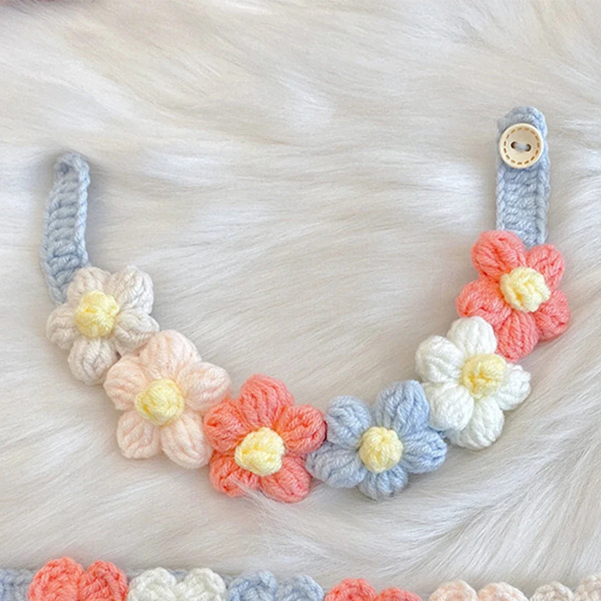 Cute Ins Style Cat Dog Knitted Collar Crochet Flowers Collar Pet Drool Scarf Bib Pet Necklace Accessories Pure Hand Knitting | Color:C medium