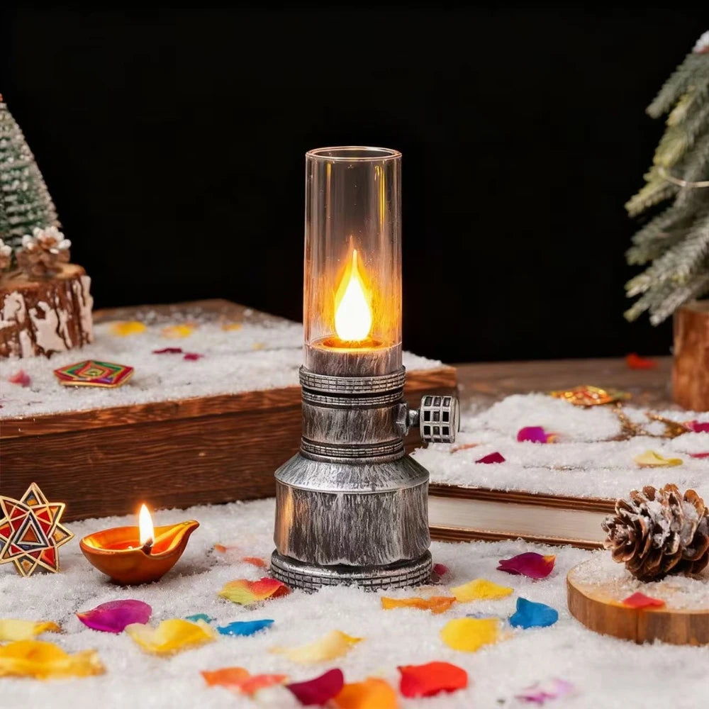 Candle Light Picnic Camping Retro Decorative Ambience Light Desktop LED Electronic Candle Desk Lamp Night Light Decoration | Color:Silver