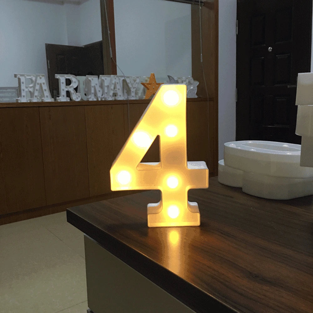 Luminous Number Lamp Alphabet Letter LED Lights Birthday Valentine's Day Wedding Party Decor 0-9 Digital A-Z Letters Night Light | Color:4