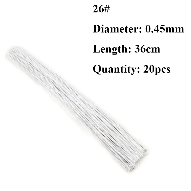 #26 #20 Paper Floral Wire 0.45mm/0.9mm Diameter 36cm 30mm Long Iron Wire Useds For DIY Nylon Stocking Flower Branche Making | Color:white 2