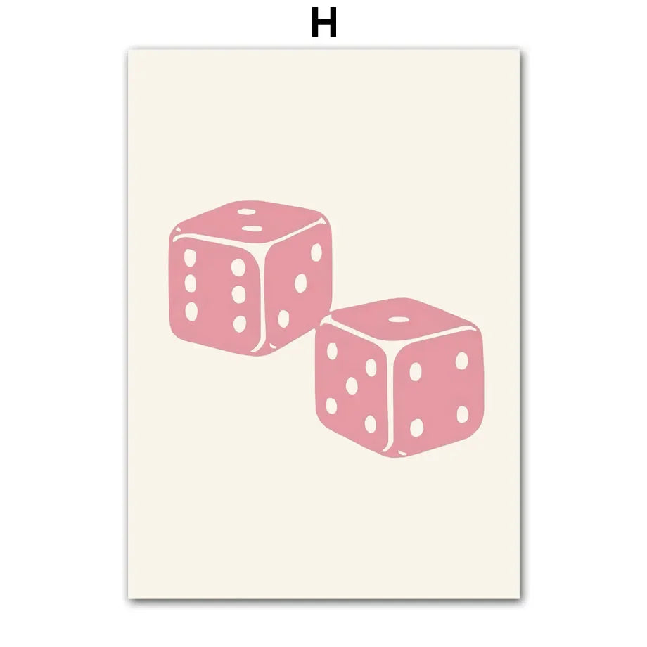Pink Lucky Poker Queen Heart Dice Match Pop Y2k Art Living Room Home Decor Pastel Poster And Print Boho Wall Art Canvas Painting | Color:H