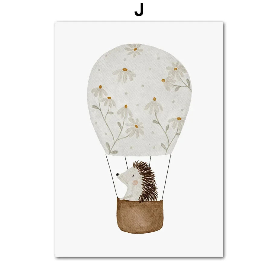 Boho Space Rocket Bear Mouse Hedgehog Custom Name Nursery Wall Art Children's Prints Posters Canvas Painting For Kids Room Decor | Color:J