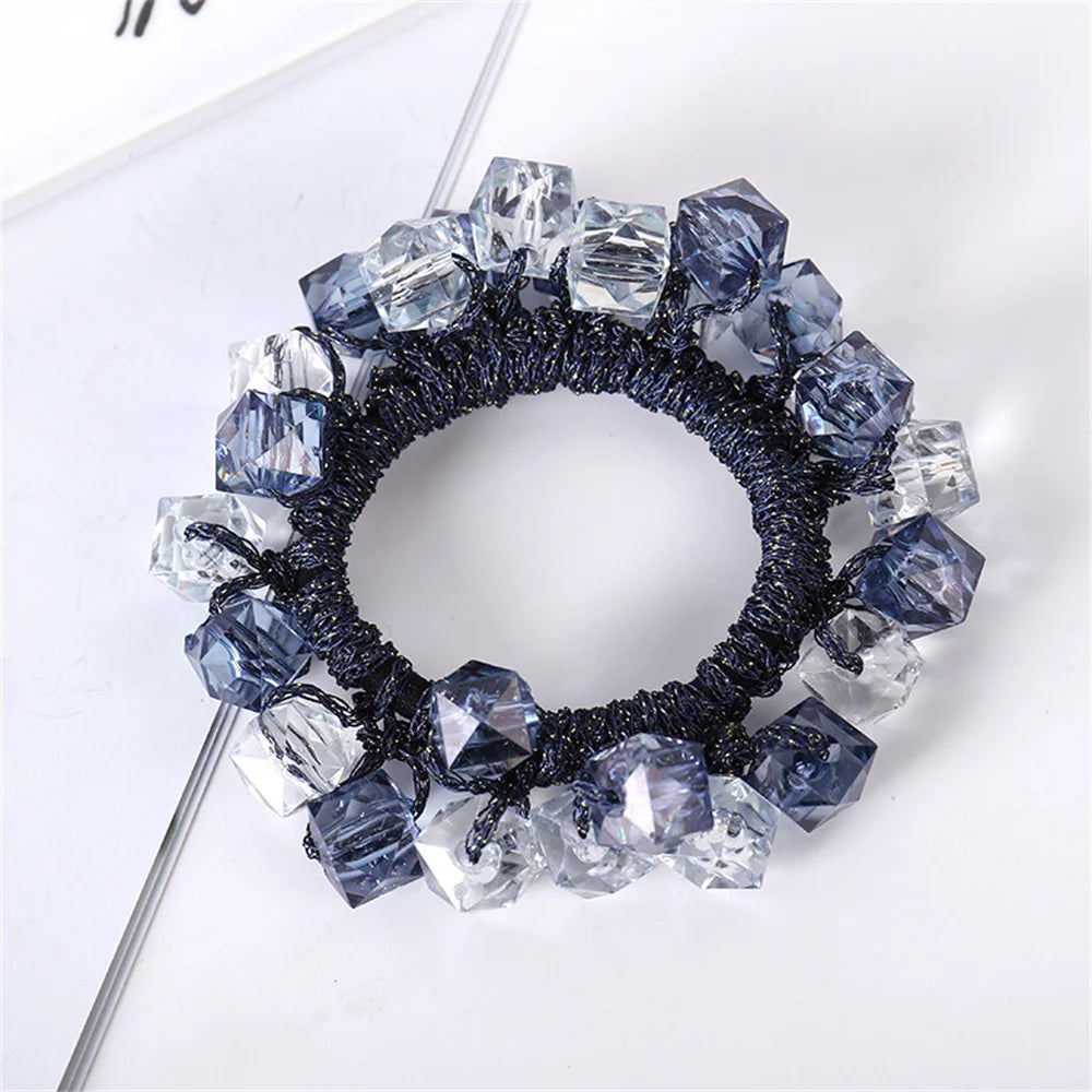 Crystal Hair Ties Boho Elastic Hair Scrunchies Pearl Hair Ropes Bead Ponytail Holders Hair Accessories For Women and Girls | Color:A2-a-SP028-H