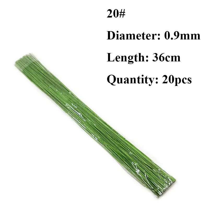 #26 #20 Paper Floral Wire 0.45mm/0.9mm Diameter 36cm 30mm Long Iron Wire Useds For DIY Nylon Stocking Flower Branche Making | Color:green 1