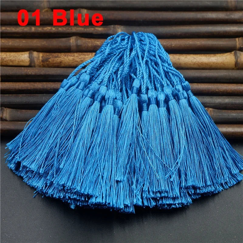 100pcs/lot 13cm Tassel Silk Fringe Silky Floss Bookmark Tassels Mini Tassels For DIY Craft Jewelry Making Souvenir Bookmarks | Color:01 Blue