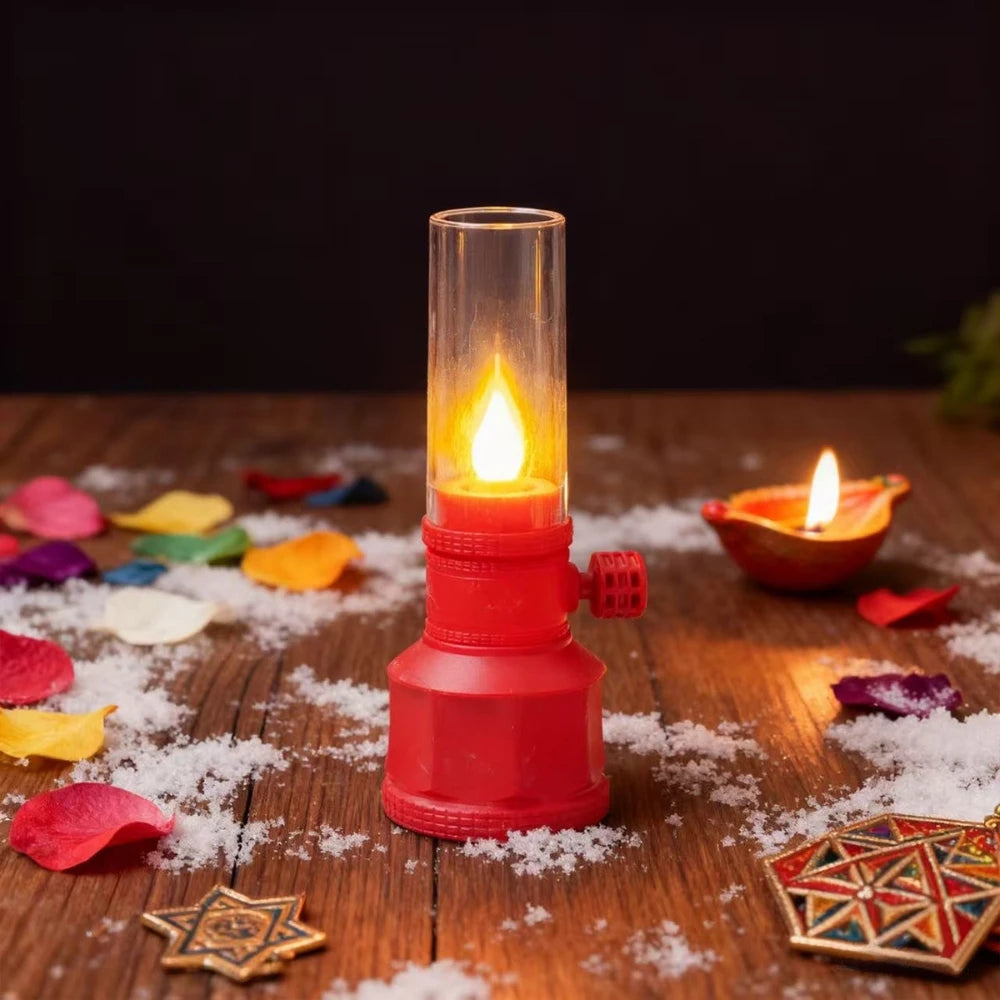 Candle Light Picnic Camping Retro Decorative Ambience Light Desktop LED Electronic Candle Desk Lamp Night Light Decoration | Color:Red