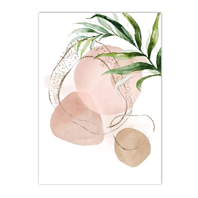Modern Abstract Beige Pink Geometric Green Leaf Minimalist Poster Canvas Painting Boho Wall Art Print Pictures Living Room Decor | Color:A1653