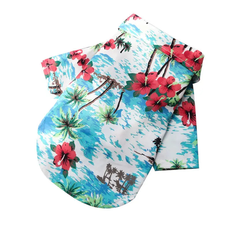 Summer Dog Clothes Coconut Tree Pineapple Flower Print Dog Cat Shirt Short Sleeve Fashion Beach Hawaiian Style Clothes For Pets | Color:Style 7