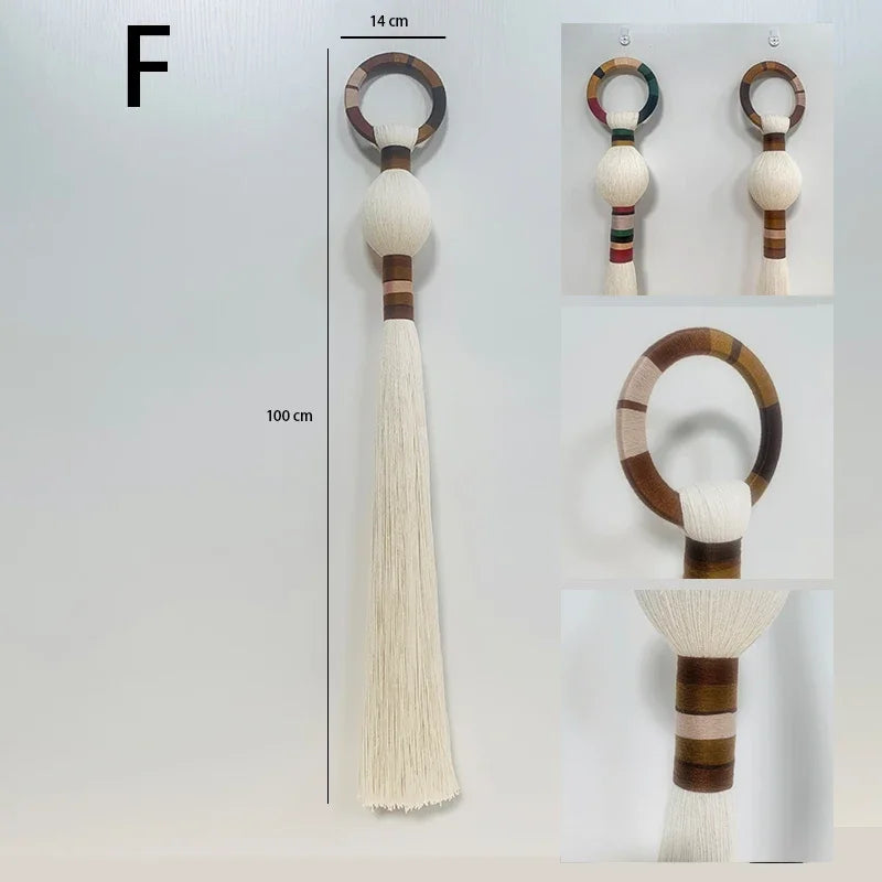 Boho Macrame Spherical Ball Hanging Decor Handwoven Unique Wall Sculpture Modern Organic Art for Living Room Bedroom Home Decor | Color:14x100cm-F