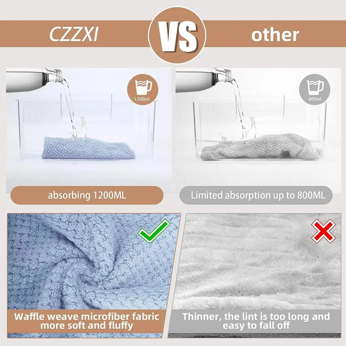 Solid color hair towel Textured dry hair cap 9.8 "X 25.5" absorbent hair towel wrap for button-down women | 3