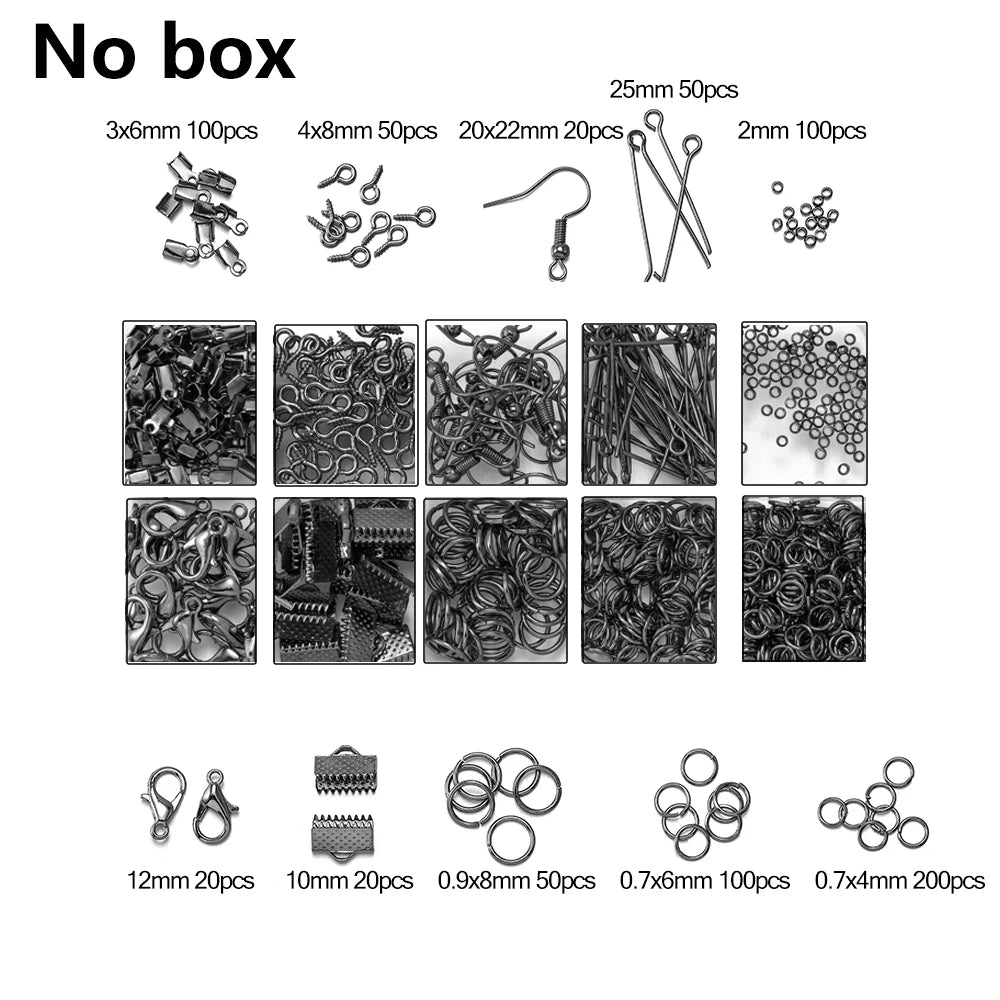 Alloy Accessories Jewelry Findings Set Repair Tools Lobster Clasp Open Jump Rings Earring Hooks for DIY Jewelry Making Supplies | Color:Gun Black NO box