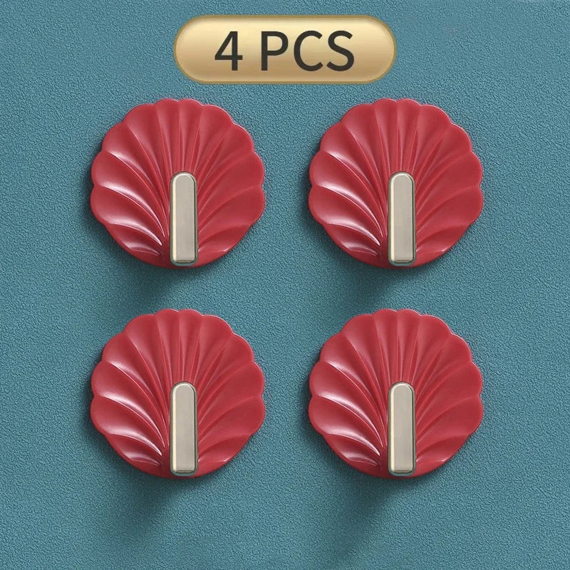 4/2/1pcs Luxury Punch-Free Wall Hooks Strong Sticky Coat Hanger Rack Clothes Towel Bag Key Kitchen Door Organizer Easy Install | Color:red-4pcs
