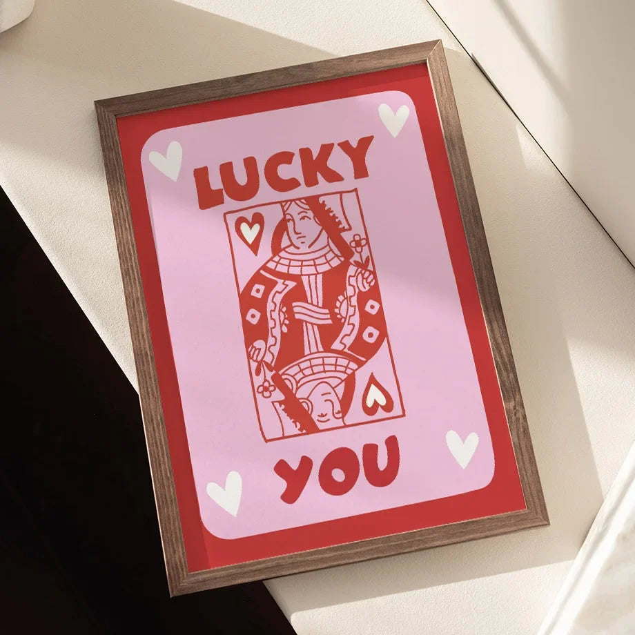 Pink Lucky Poker Queen Heart Dice Match Pop Y2k Art Living Room Home Decor Pastel Poster And Print Boho Wall Art Canvas Painting | 2