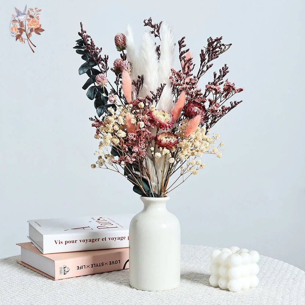 Nature Dry Helichrysum Bracteatum Eucalyptus Colorful Flower Bouquet Boho Chic Centerpieces for Wedding Pampas Grass Home Decor | 0