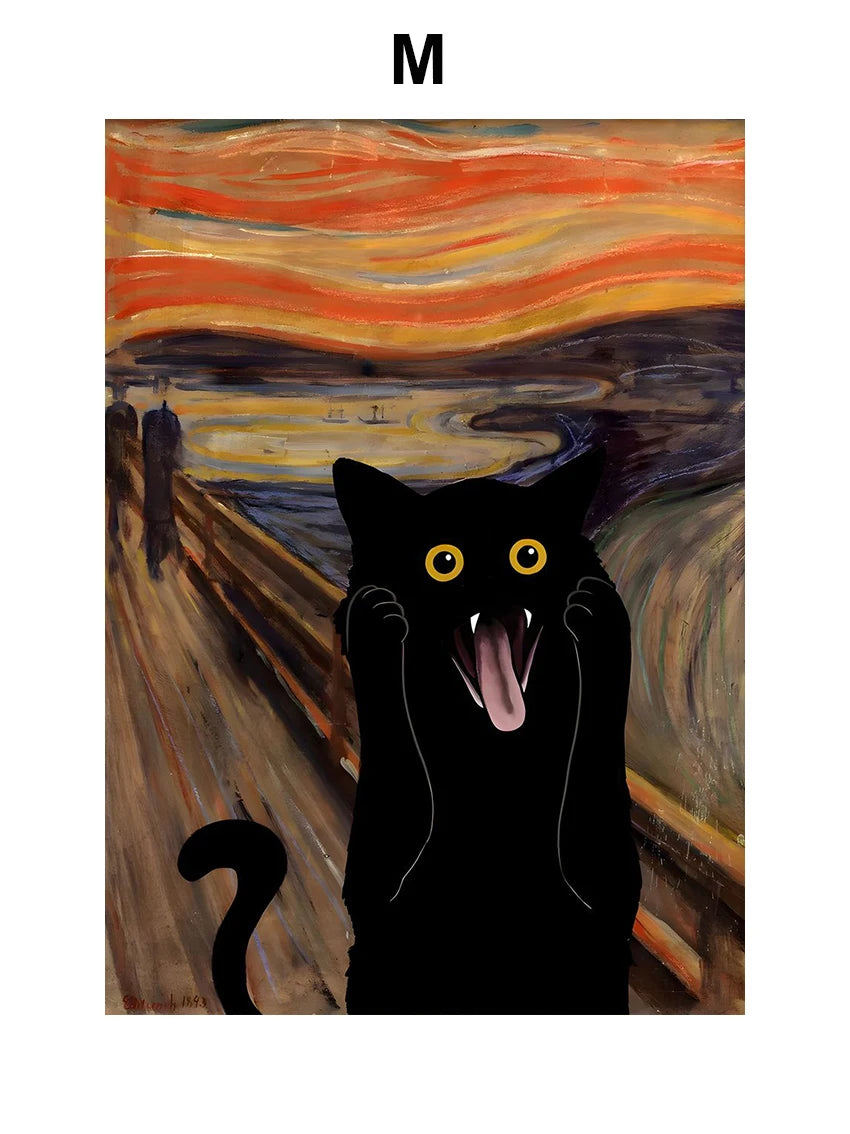 Funny Art Matisse Monet Black Cat Van Gogh Sunflowers Canvas Painting Posters and Prints Wall Pictures for Living Room Decor | Color:M