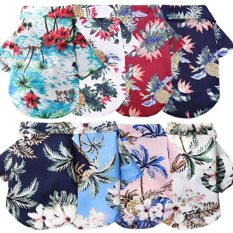 Summer Dog Clothes Coconut Tree Pineapple Flower Print Dog Cat Shirt Short Sleeve Fashion Beach Hawaiian Style Clothes For Pets | 0