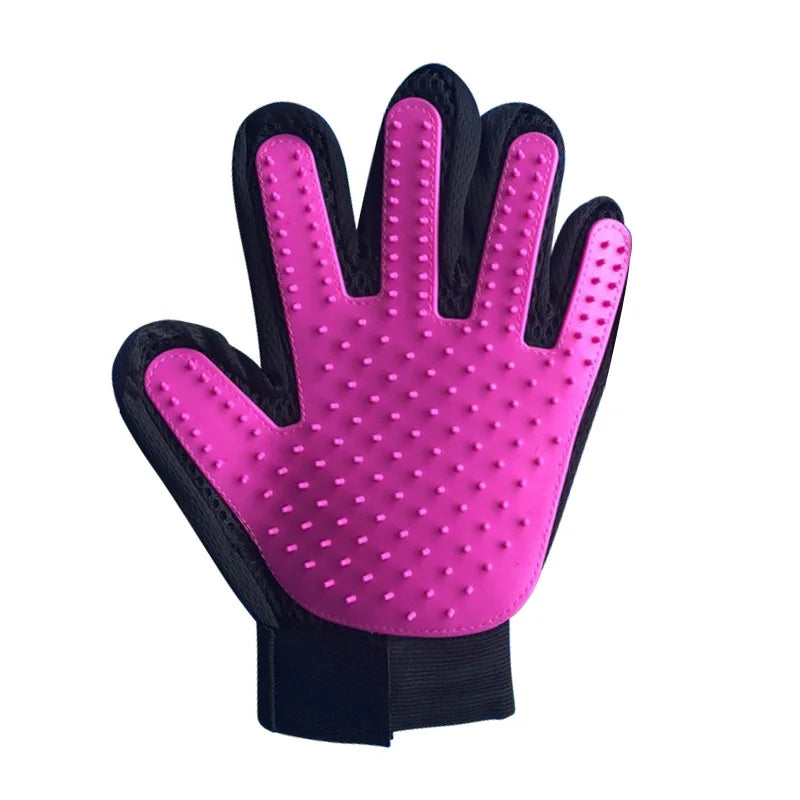 DualPet Pet Grooming Glove for Dog Cats Glove Pet Hair Deshedding Brush Comb Glove Pet Dog Cleaning Massage Glove Accessories | Color:Left Purple