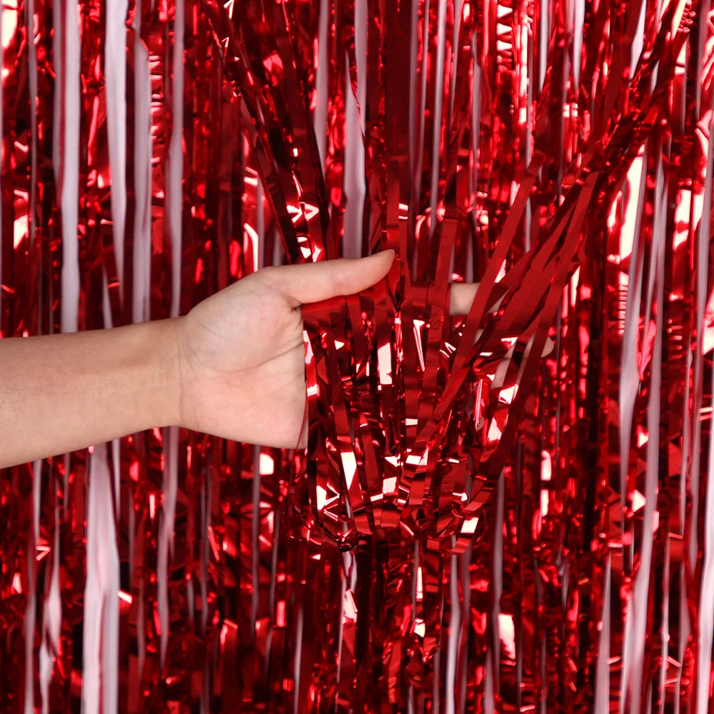 2/3M Party Background Wedding Decoration Foil Fringe Curtain Sequin Bachelorette Photo Backdrop Wall Curtain Birthday BabyShower | Color:Glossy Red