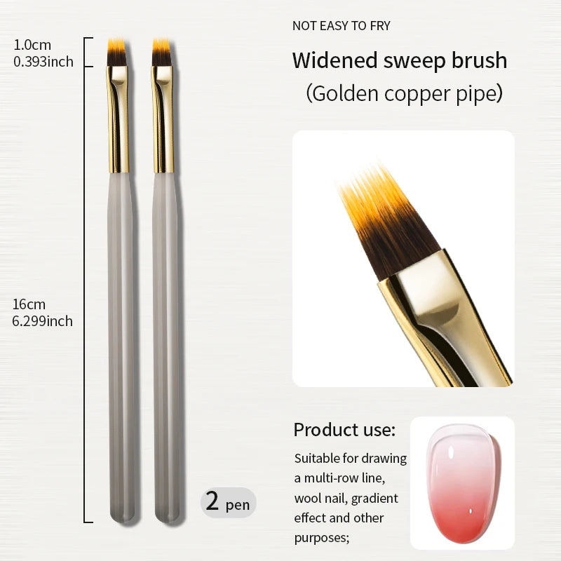 RSNAIL Nail Art Liner Brushes French Stripe Nail Line Painting Pen 18mm Slender Long Line Drawing Brush UV Gel DIY Manicure Tool | Color:Sweep Brush 2pcs
