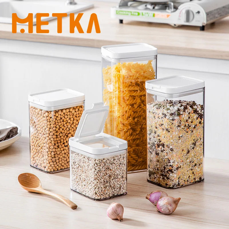 Opening Lid Sealed Jar Transparent Body Food Grade AS Container Kitchen Organizer Tea Coffee Grain Snack Storage Tank | 0