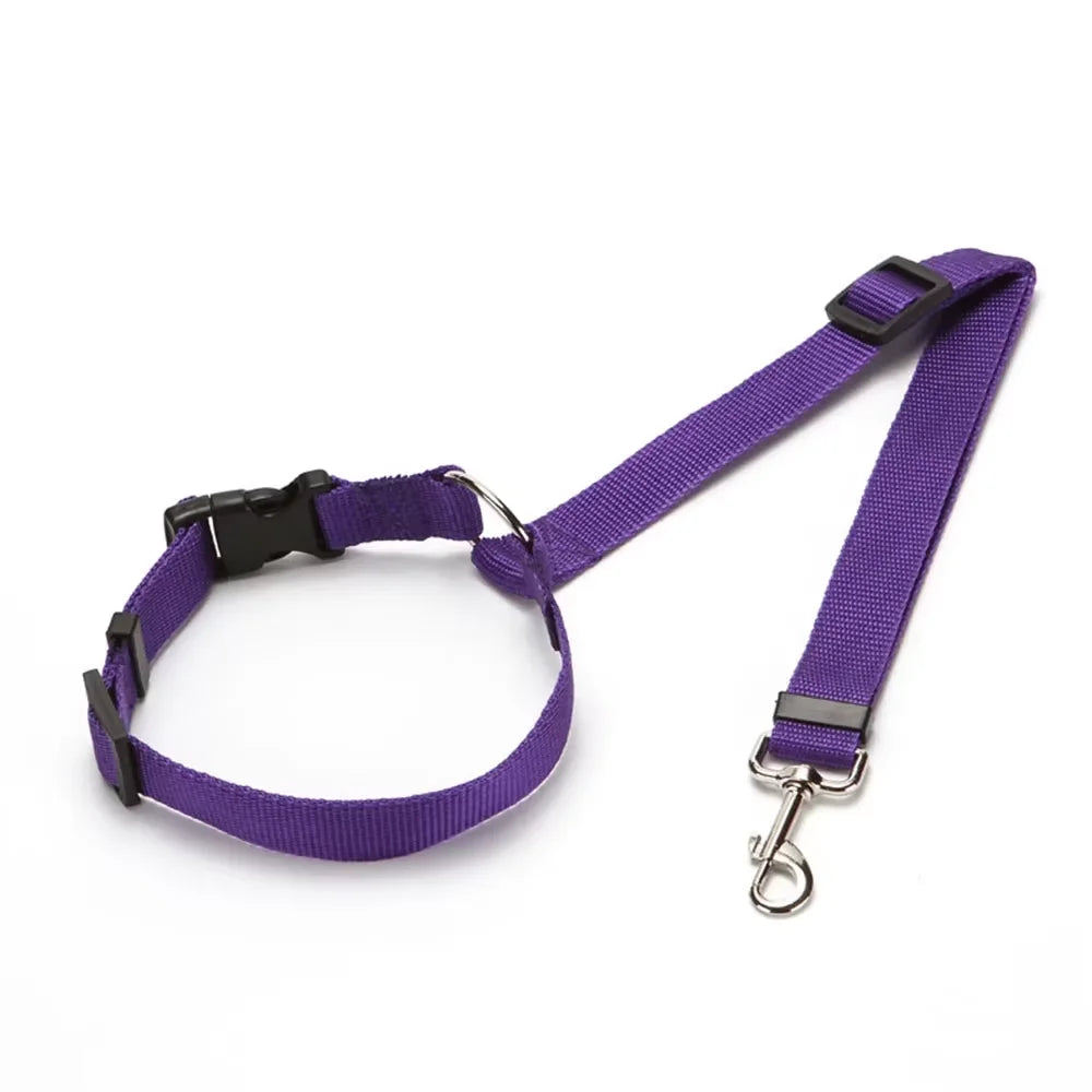 Solid Color Two-in-one Pet Car Seat Belt Nylon Lead Leash Backseat Safety Belt Adjustable Dogs Harness Collar Pet Accessories | Color:Puprle