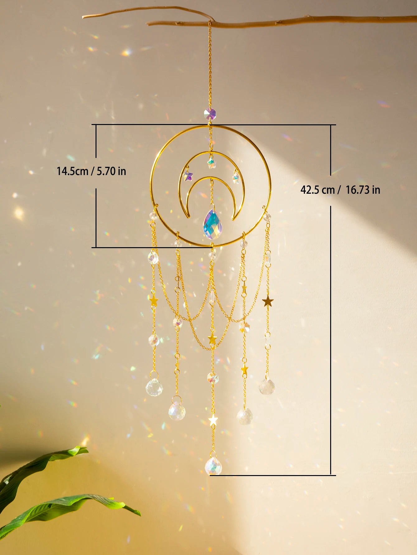 Suncatcher Crystal Moon Hanging Stained Glass Crystal Prism Boho Home Decoration Chandelier Crystal Garden Decoration Outdoor | 4