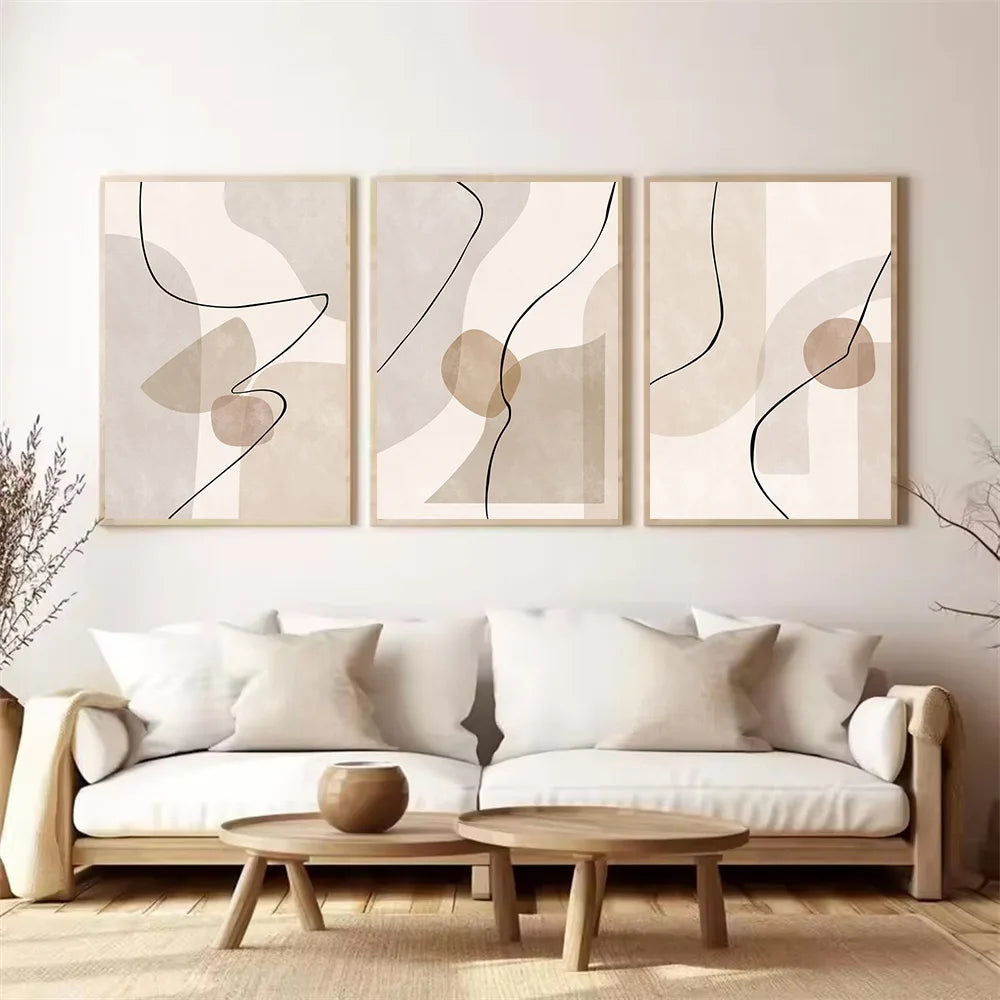 Abstract beige Geometry Line Wall Art Canvas Painting Pictures Boho Posters And Prints Modern Living Room Interior Home Decor | 1