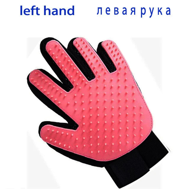 DualPet Pet Grooming Glove for Dog Cats Glove Pet Hair Deshedding Brush Comb Glove Pet Dog Cleaning Massage Glove Accessories | Color:Left Pink