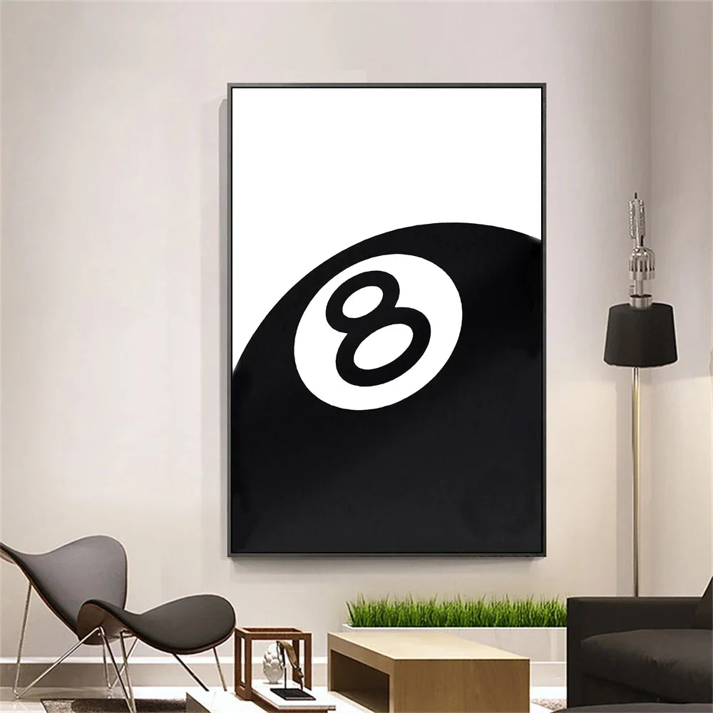 Black And White No.8 Ball Art Poster Billiards Club Theme Wall Art Canvas Painting Prints Living Room Corridor Home Decor | 3