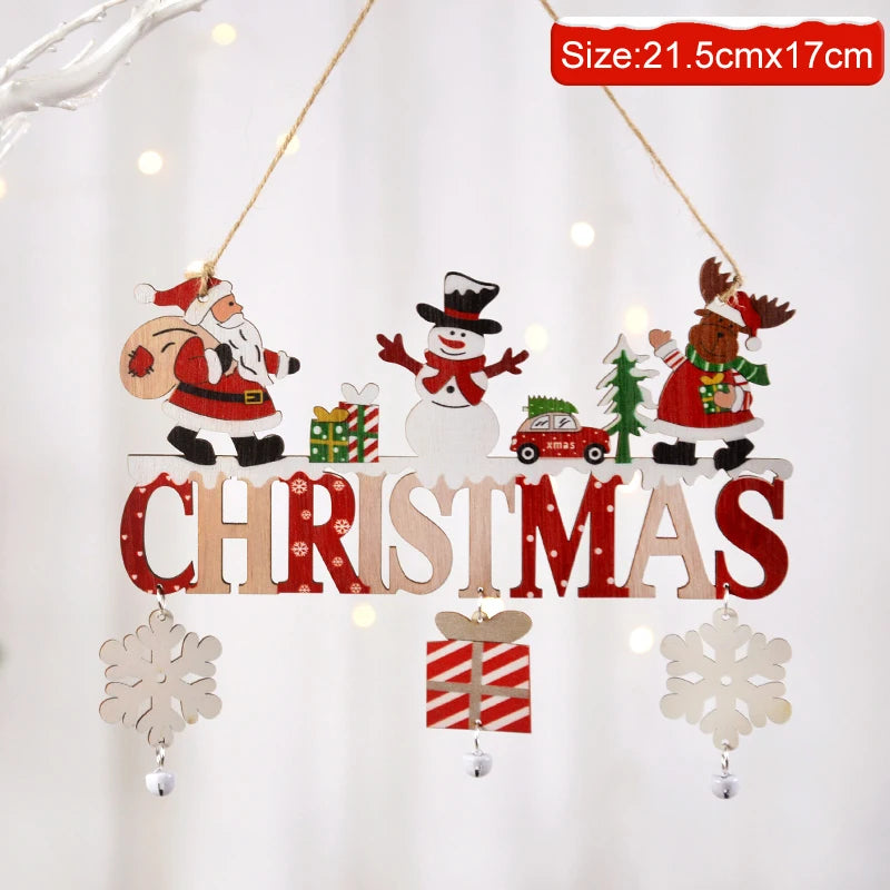Gnome Santa Claus Wooden Hanging Ornament 2024 Merry Christmas Decoration for Home Door Xmas Tree Pendants Navidad New Year 2025 | Color:2