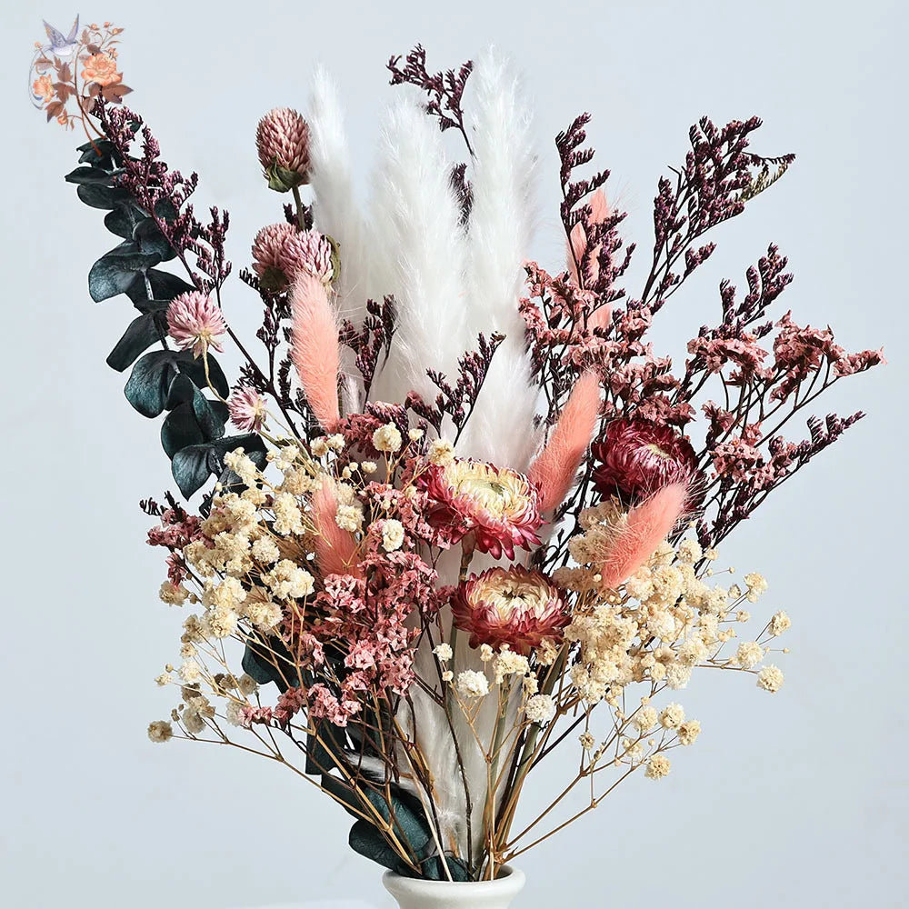 Nature Dry Helichrysum Bracteatum Eucalyptus Colorful Flower Bouquet Boho Chic Centerpieces for Wedding Pampas Grass Home Decor | 2