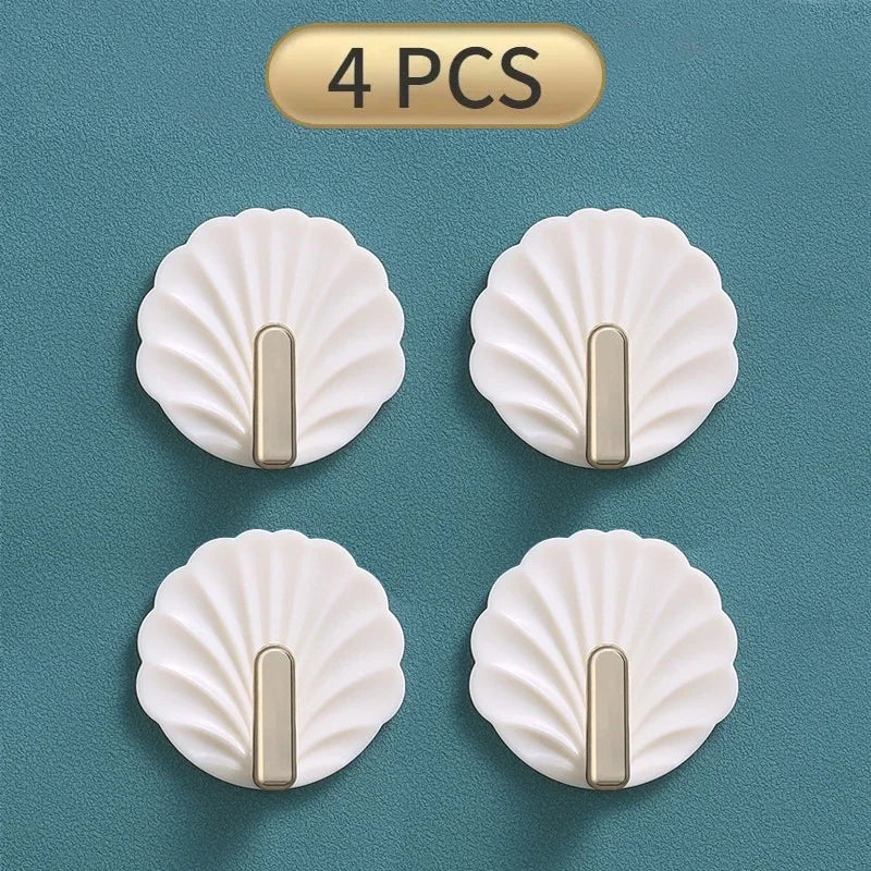 4/2/1pcs Luxury Punch-Free Wall Hooks Strong Sticky Coat Hanger Rack Clothes Towel Bag Key Kitchen Door Organizer Easy Install | Color:white-4pcs
