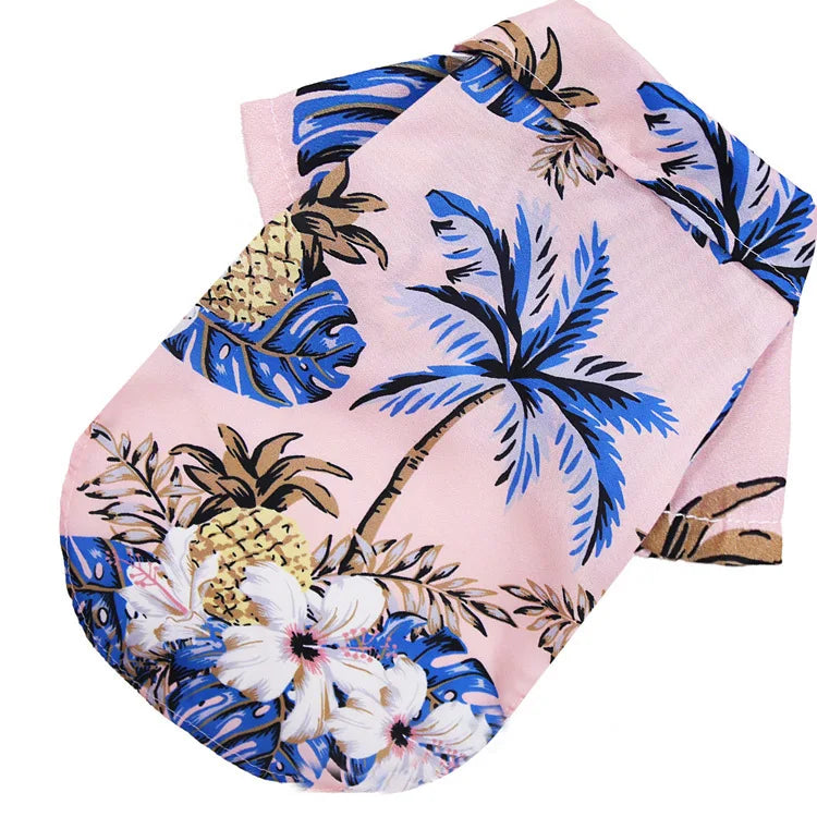 Summer Dog Clothes Coconut Tree Pineapple Flower Print Dog Cat Shirt Short Sleeve Fashion Beach Hawaiian Style Clothes For Pets | Color:Style 3