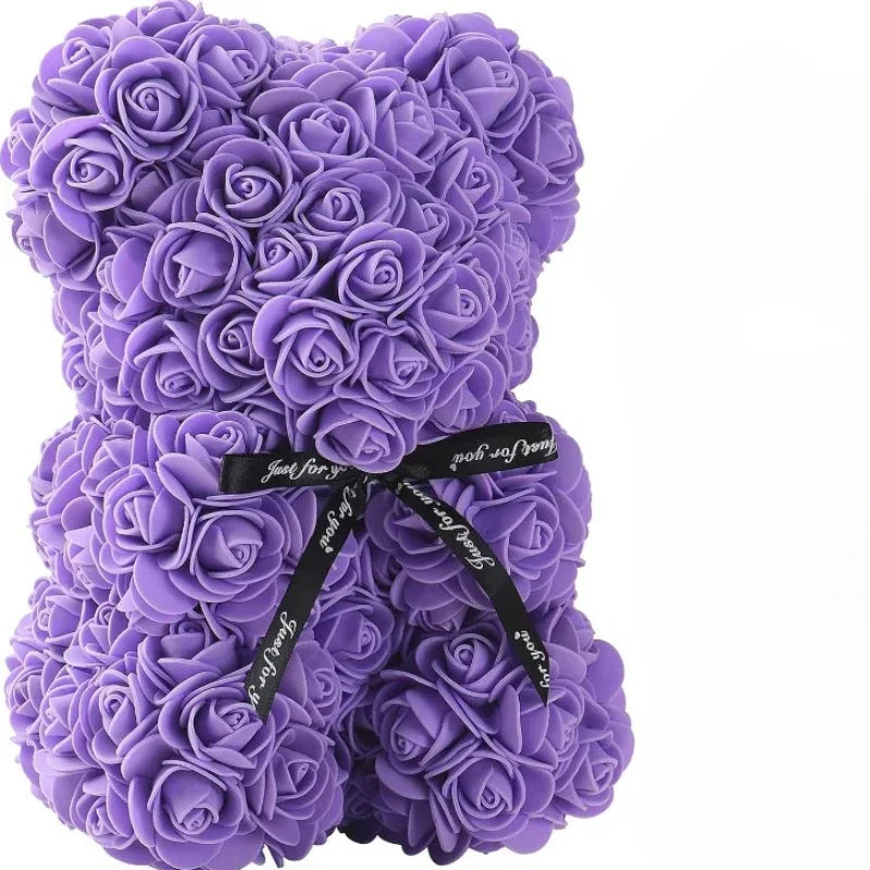2026 New Artificial Flower Eternal Rose Teddy Bear for Mom Mother's Day Birthday Valentine's Day Anniversary Gifts & Decorations | Color:Purple