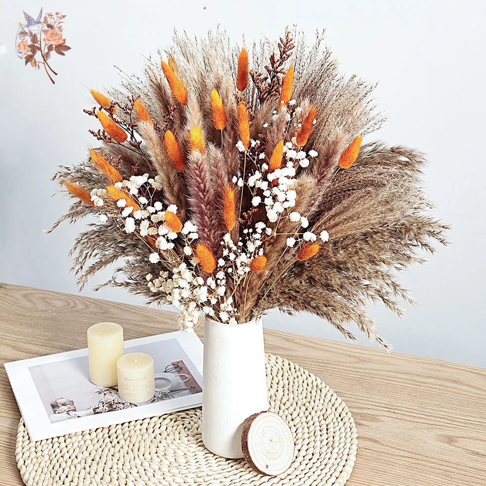 Autumn Dried Fluffy Pampas Bunny Tails Boho Home Nature Flower Bouquet Baby Breath Living Room Vase Decor Wedding Couples Gift | 1