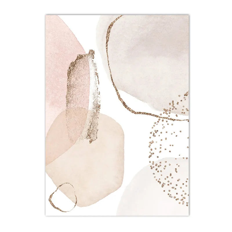 Modern Abstract Beige Pink Geometric Green Leaf Minimalist Poster Canvas Painting Boho Wall Art Print Pictures Living Room Decor | Color:A1646