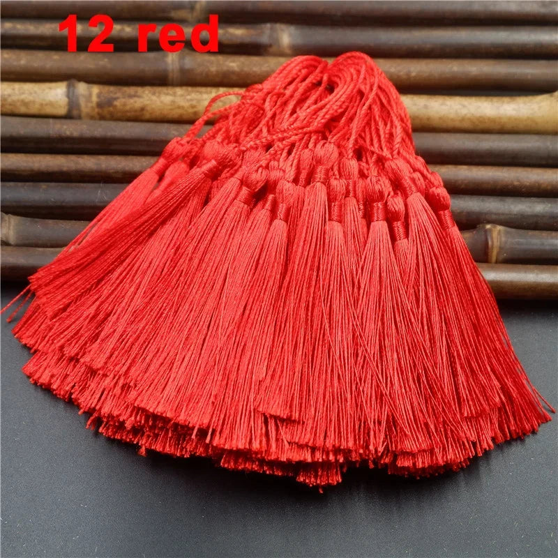 100pcs/lot 13cm Tassel Silk Fringe Silky Floss Bookmark Tassels Mini Tassels For DIY Craft Jewelry Making Souvenir Bookmarks | Color:12 Red