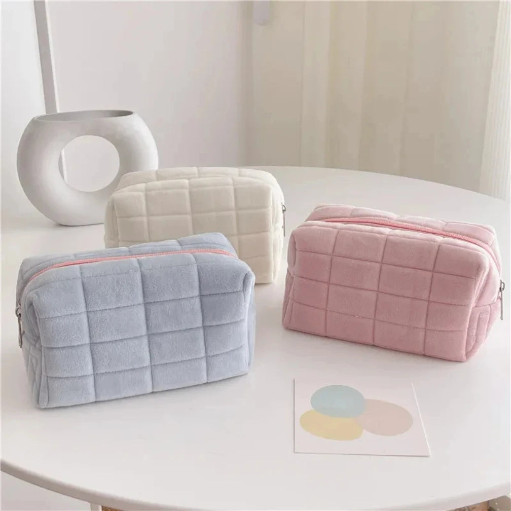 Solid Fur Cosmetic Storage Bag Large Women Zipper Makeup Organizer Handbag Stationery Pencil Case Travel Make Up Toiletry Punch | 4