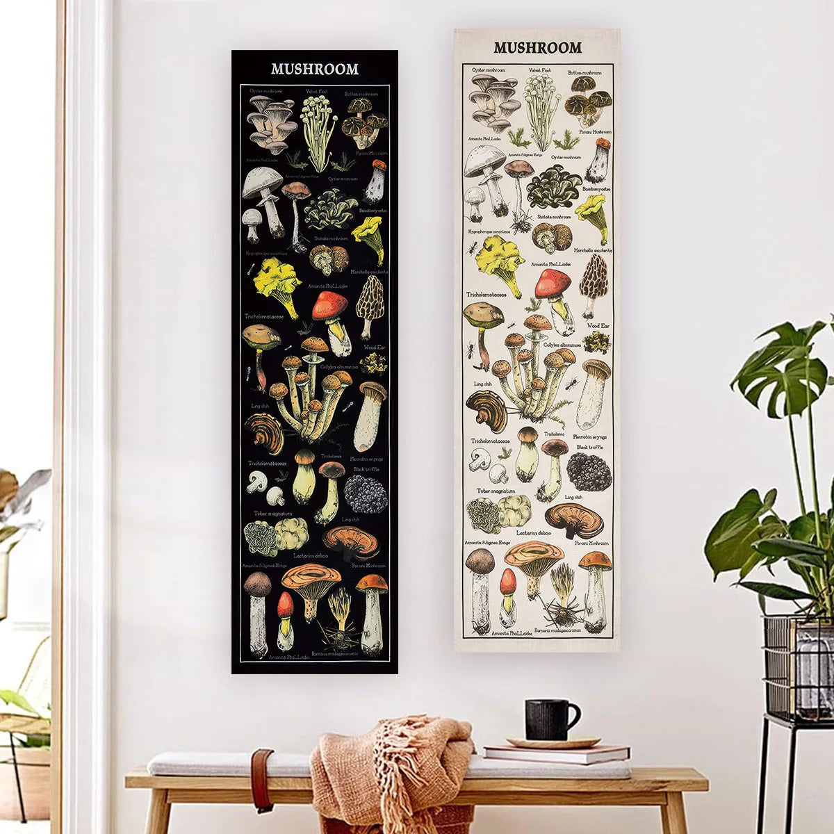 Floral & Plants Chart Vertical Tapestry Mushrooms Wall Hanging Reference llustrative Botanical Art Tapestry Flowers Home Decor | 1